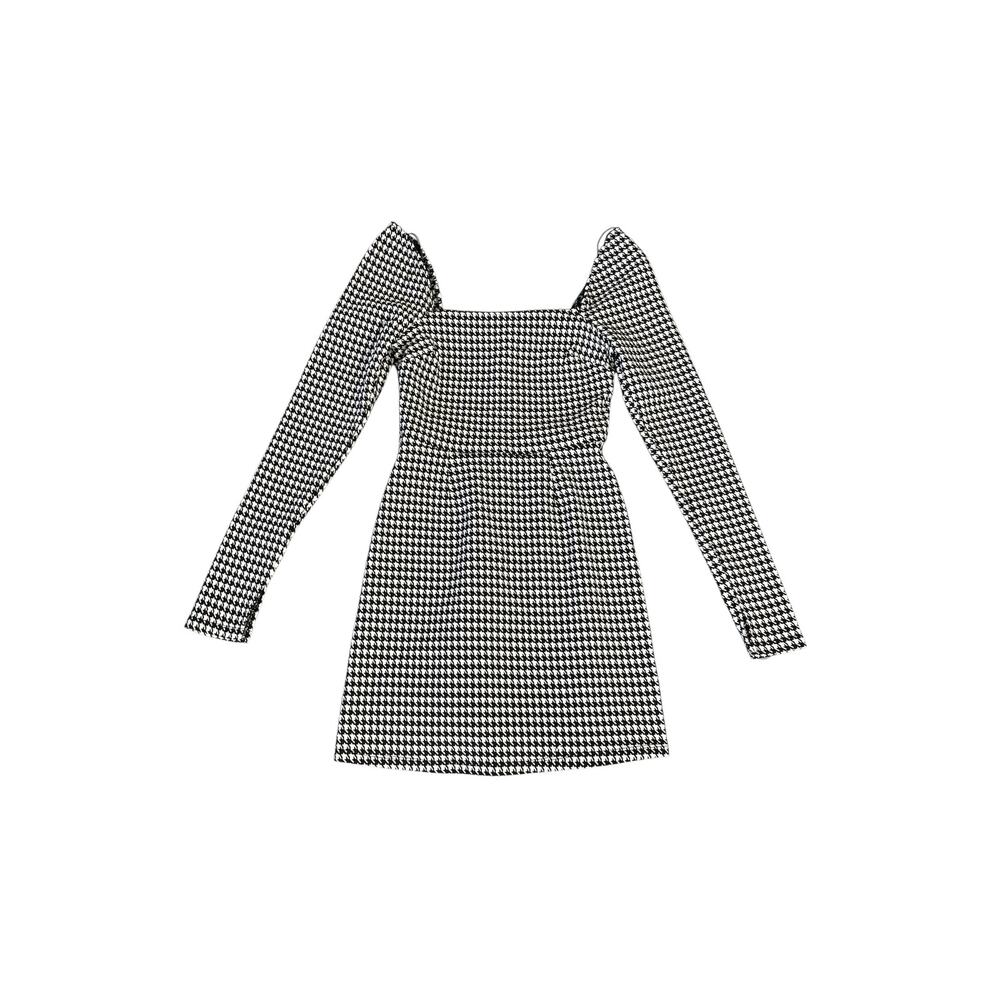 Mi Ami Houndstooth Empire Waist Long Sleeve Mini Dress SZ Small Preppy Glam Chic